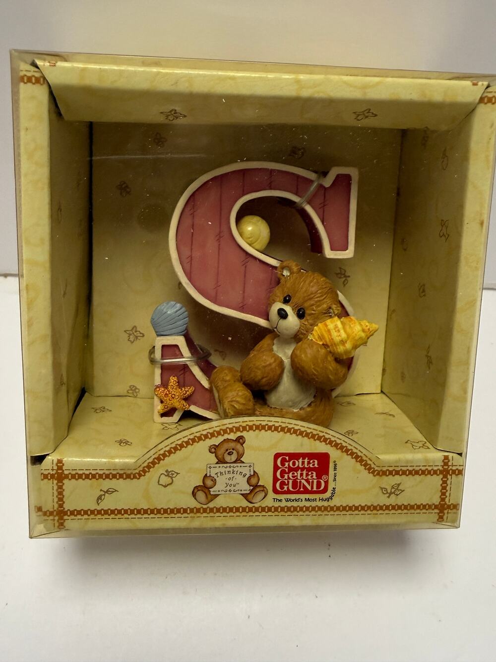 Vintage Gund Thinking Of You Letter S Teddy Bear Display Figurine 1998